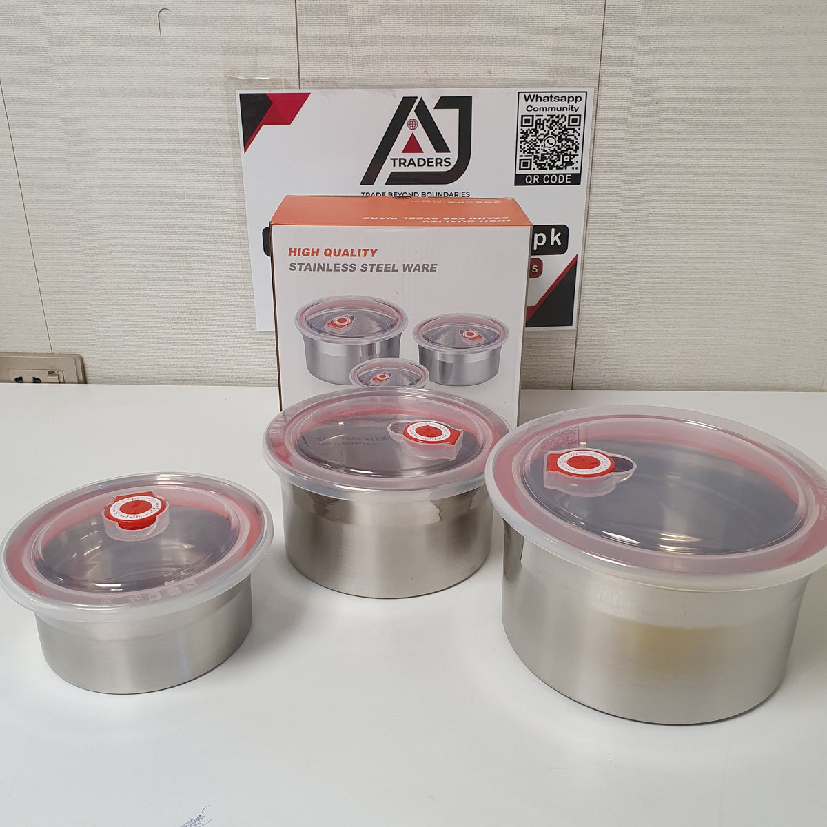 Stainless Steel ware 3 pcs Storage Box Vacuumed, 31830