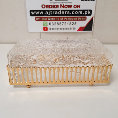 Acrylic Tissue Box with Golden Stand, 11610