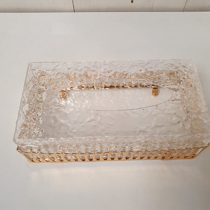 Acrylic Tissue Box with Golden Stand, 11610