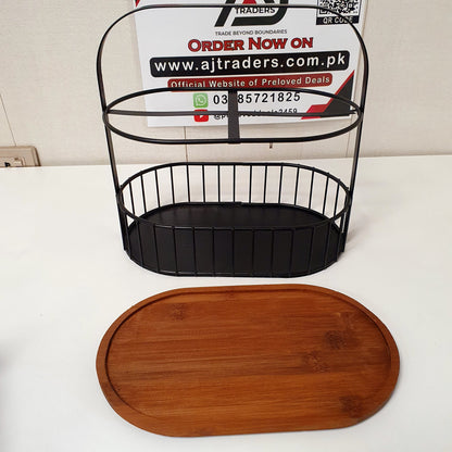 Double Basket with Wood Plate, 61150