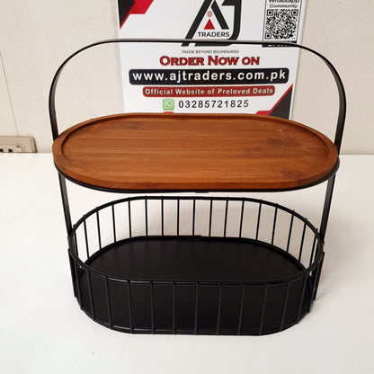 Double Basket with Wood Plate, 61150