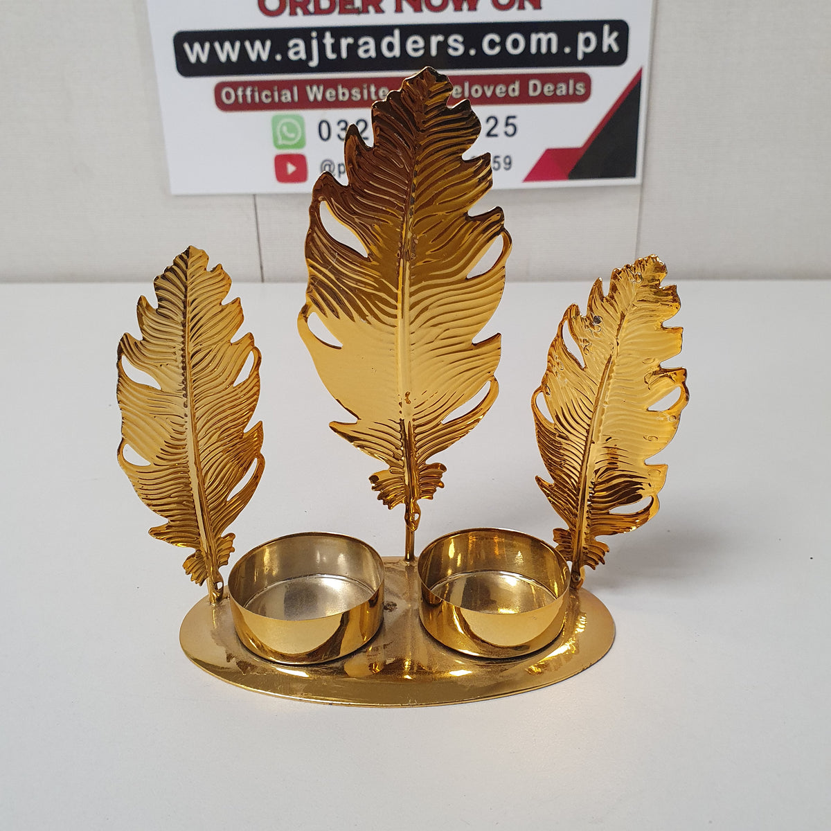 Golden Decoration Leave with 2 Small Bowls Decoration, 22175