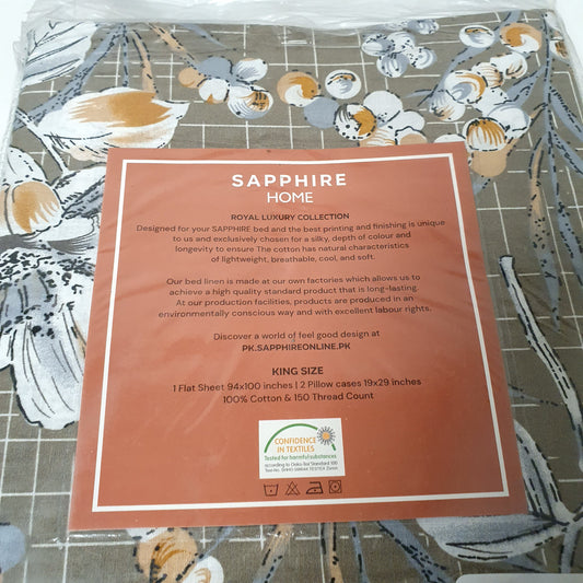 Brown Bed Sheet with White Flowers Sapphire King Size, 52450