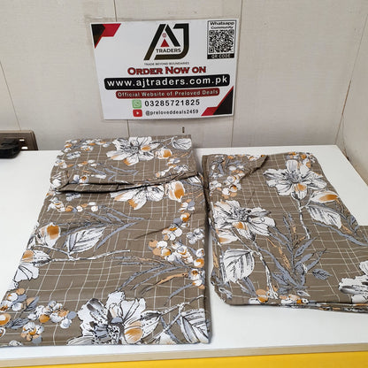 Brown Bed Sheet with White Flowers Sapphire King Size, 52450