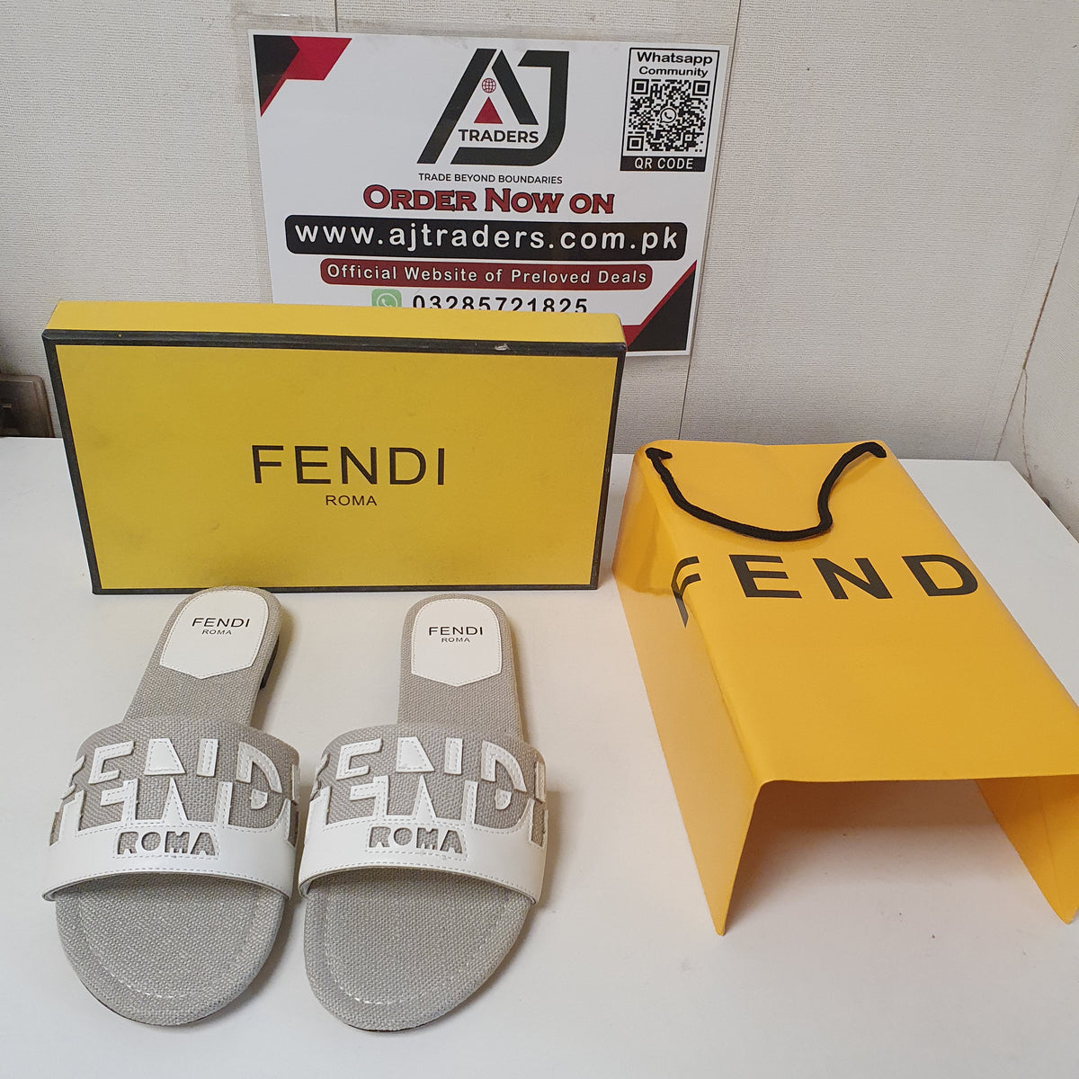 Fendi Roma Ladies Grey white Chapal Size 41 9691