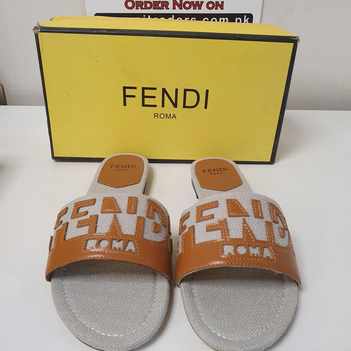 Grey Brown Fendi Roma Chappal 5278