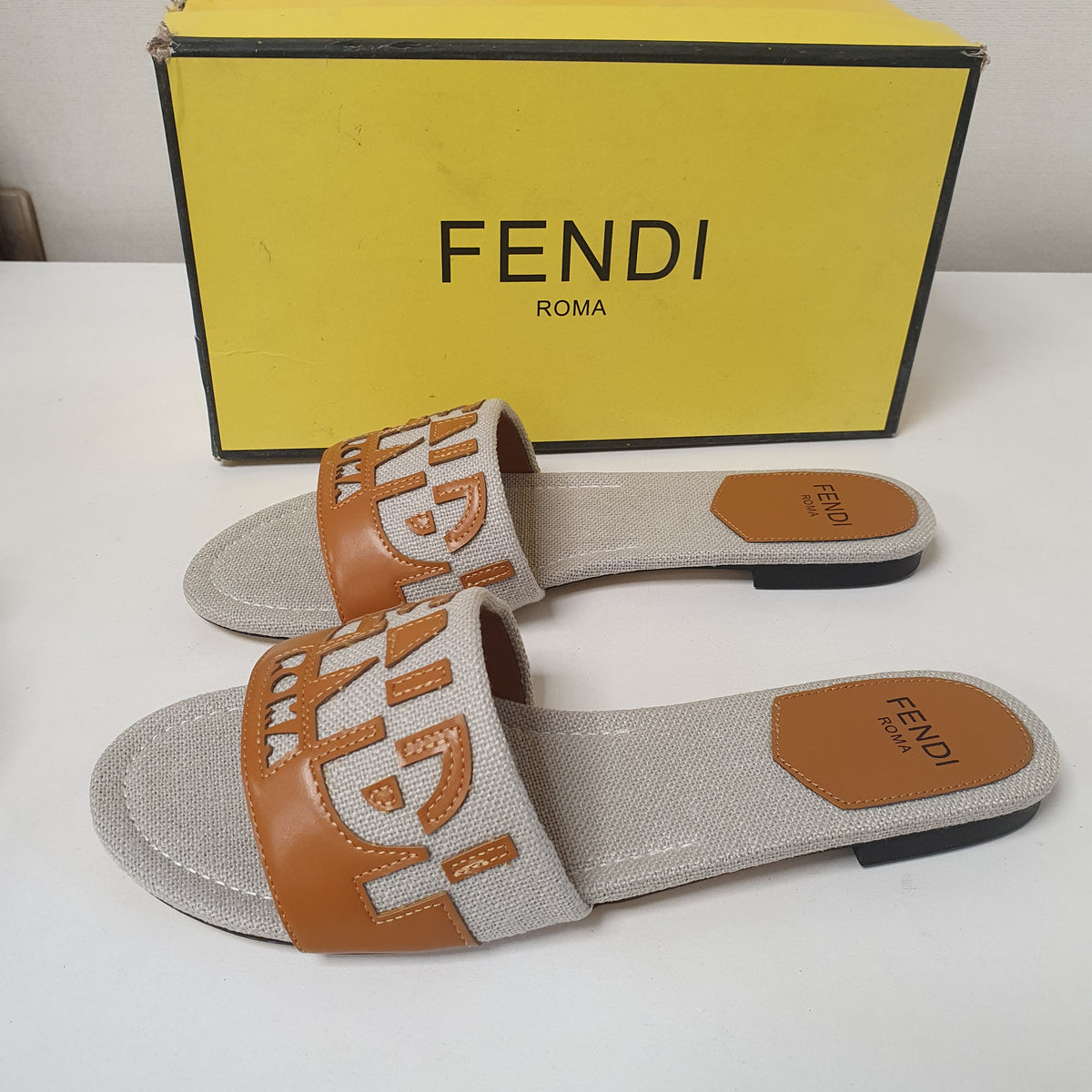 Grey Brown Fendi Roma Chappal 5278