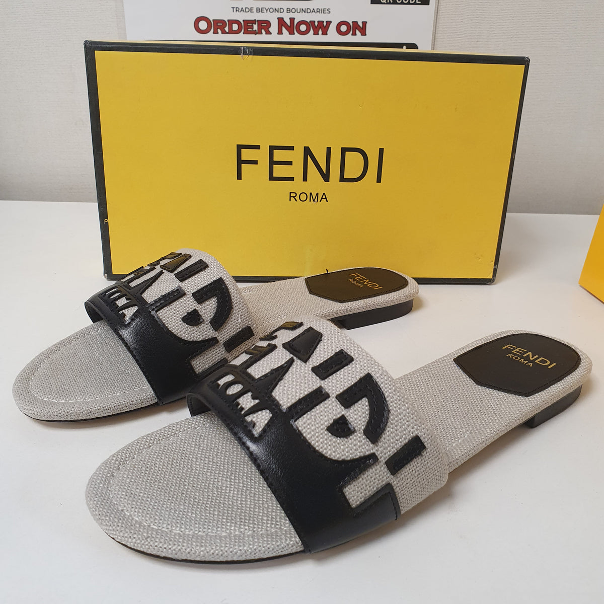 Fendi Roma Grey Black Chappal 41 Size 8525