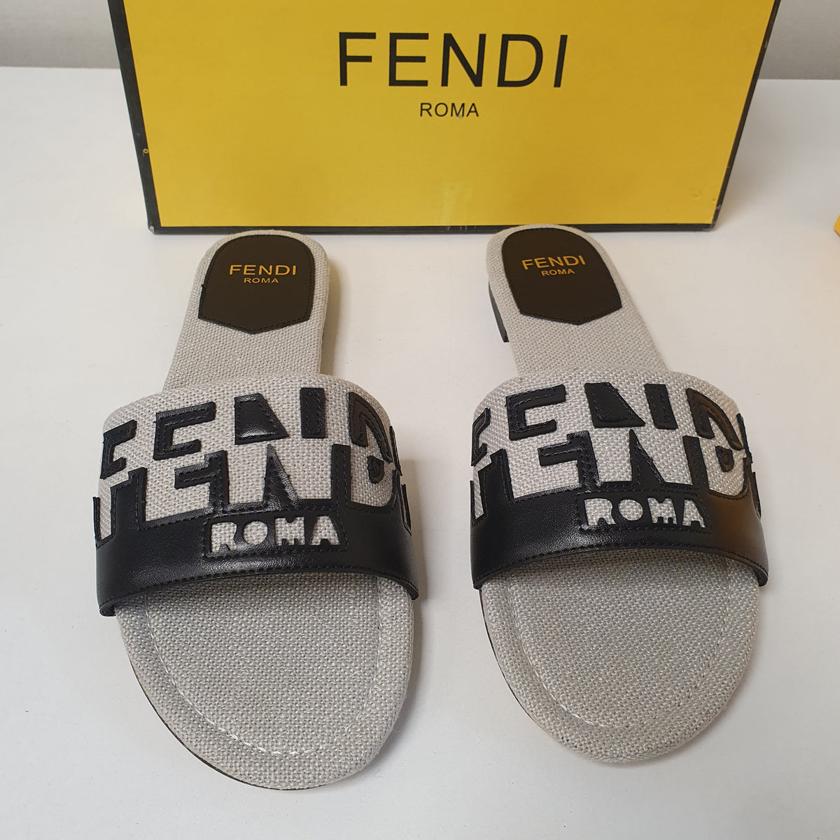 Fendi Roma Grey Black Chappal 41 Size 8525