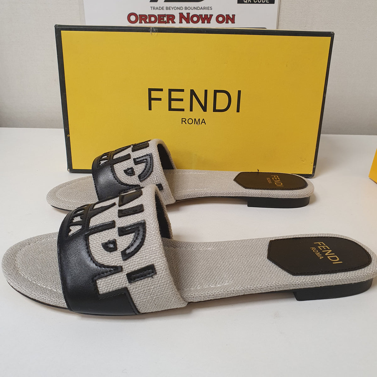 Fendi Roma Grey Black Chappal 41 Size 8525