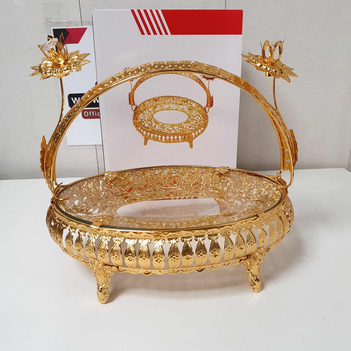 Golden Decoration Tray With Handle Oval Shape , 21225