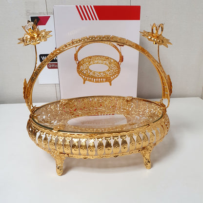 Golden Decoration Tray With Handle Oval Shape , 21225