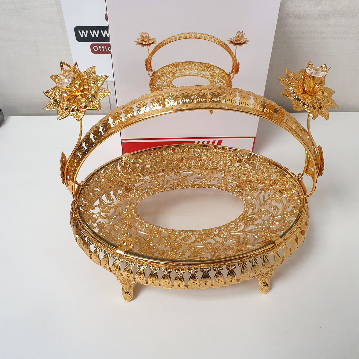 Golden Decoration Tray With Handle Oval Shape , 21225