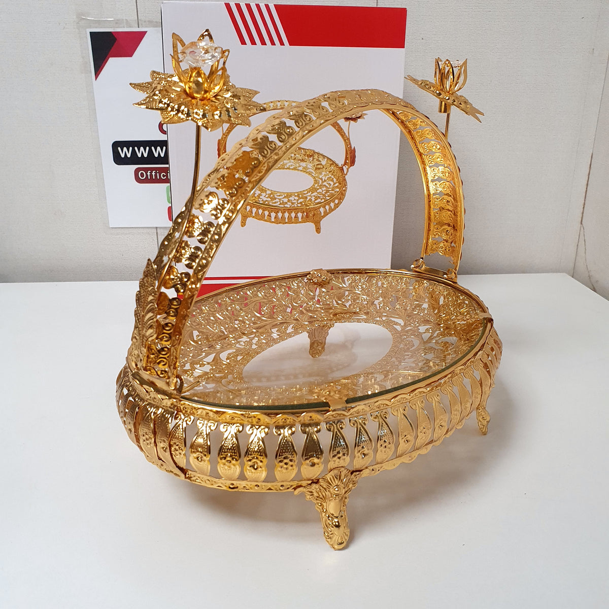 Golden Decoration Tray With Handle Oval Shape , 21225