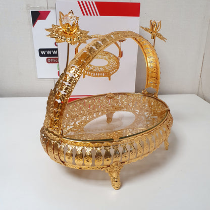 Golden Decoration Tray With Handle Oval Shape , 21225