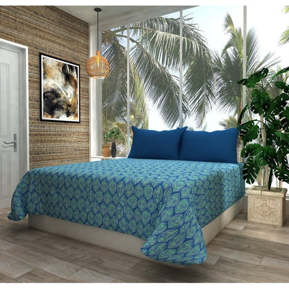 Etvonni Home Bed Sheet Blue Green Leaves, 2