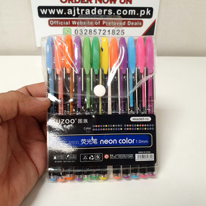 TUZOO 12-Piece Neon Color Gel Pen Set 1.0mm