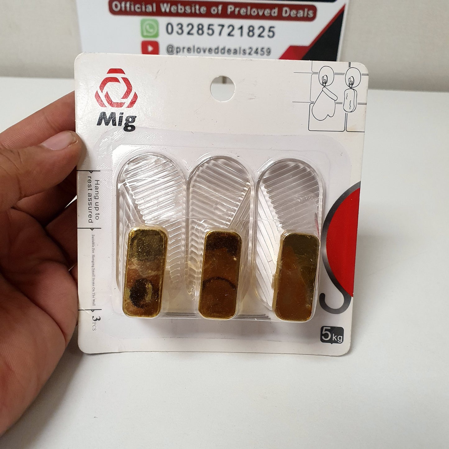 Mig Heavy Duty Adhesive Wall Hooks 5kg Capacity - 3 Pack
