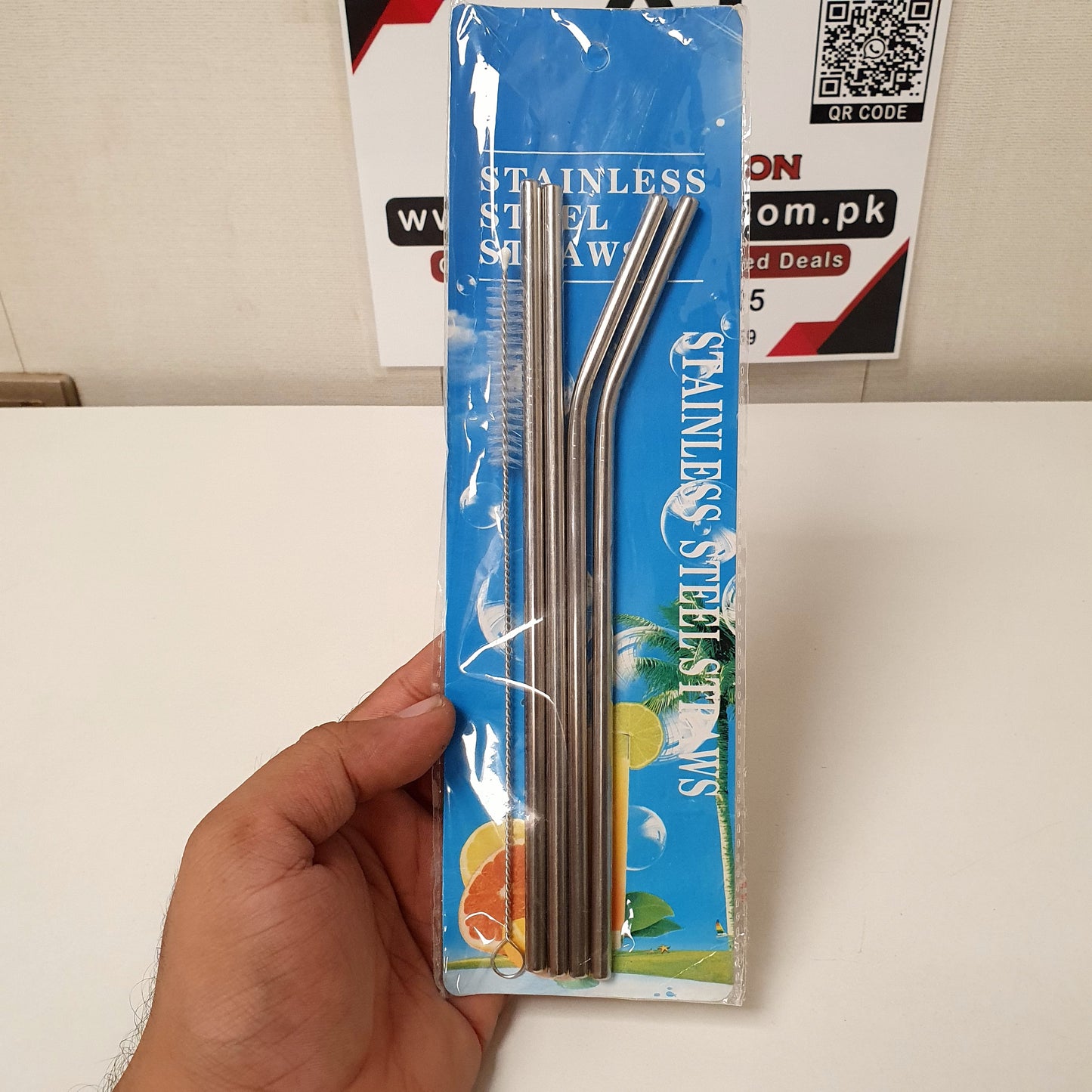 Reusable Stainless Steel Straw Set with Cleaning Brush (4 Pack)