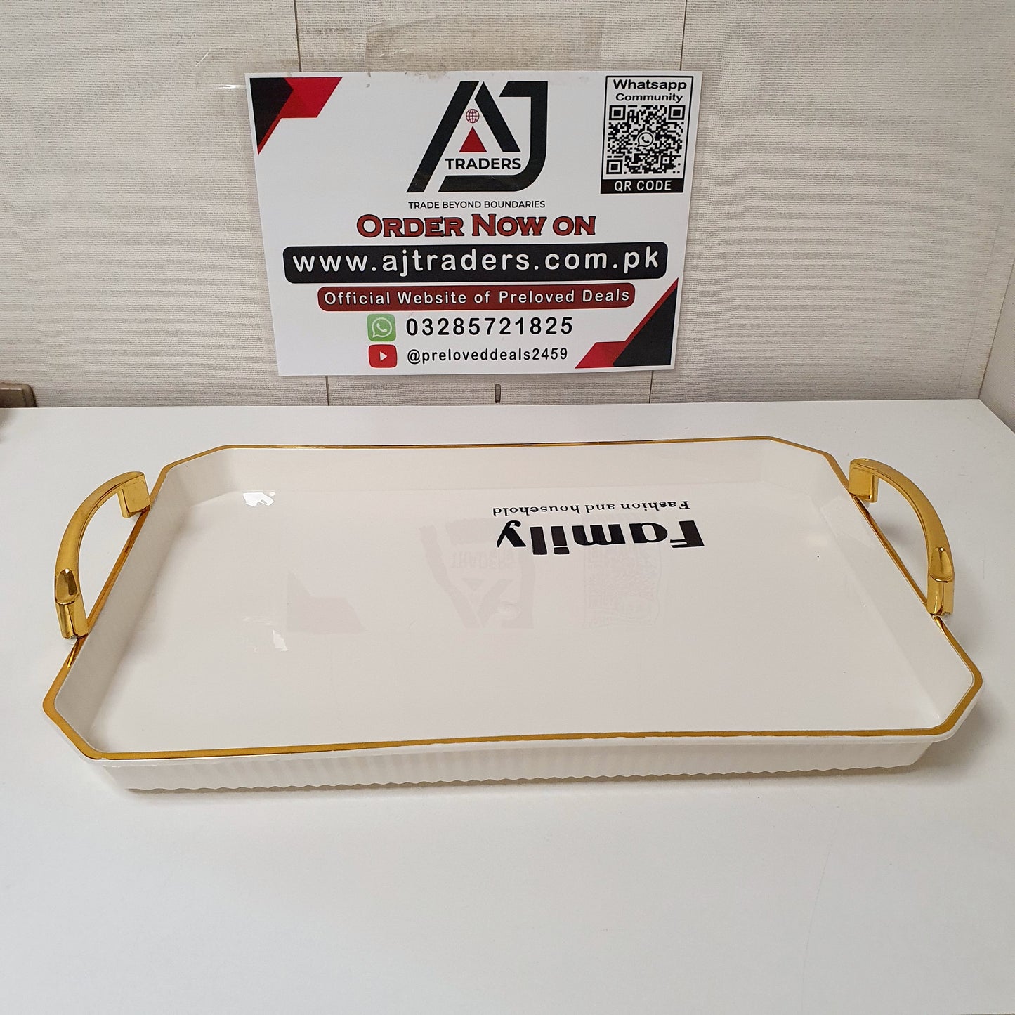 Elegant Family White & Gold Serving Tray Set with Handles