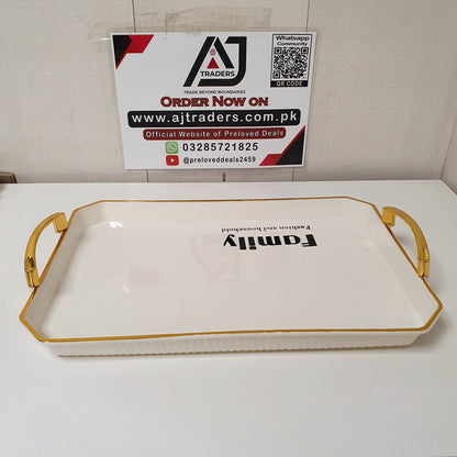 Elegant Family White & Gold Serving Tray Set with Handles