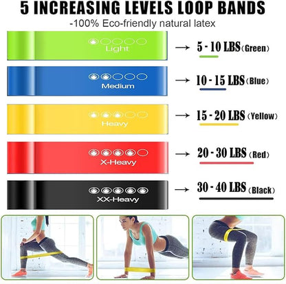 5 Increasing Levels Loop Bands for Gym Exercise