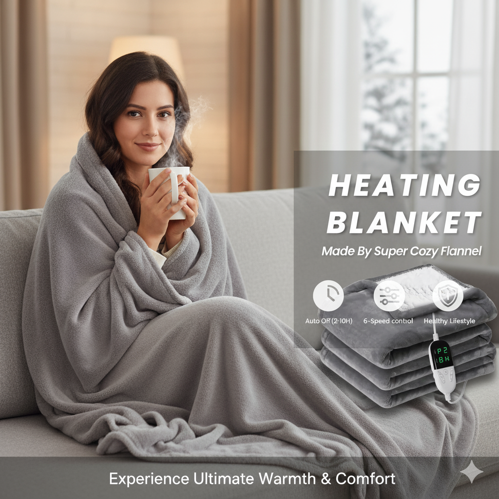 Electric Heating Blanket Fast Heating Flannel Blankets Temperature Adjustable Washable