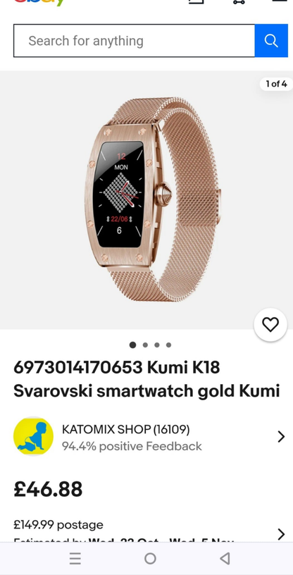 K 18 svarovski original crystals branded smart watch