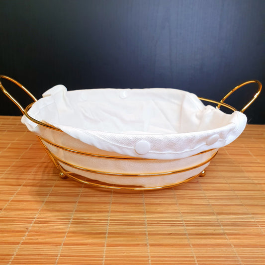 Bread Serving Basket Gold Plated with White Fabric for Bread and Cookies