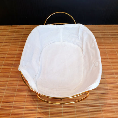 Bread Serving Basket Gold Plated with White Fabric for Bread and Cookies