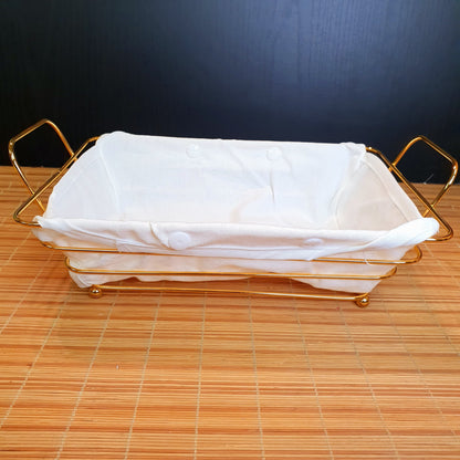 Bread Serving Basket Gold Plated with White Fabric for Bread and Cookies