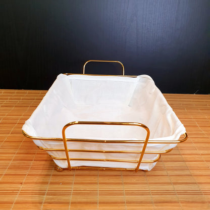 Bread Serving Basket Gold Plated with White Fabric for Bread and Cookies