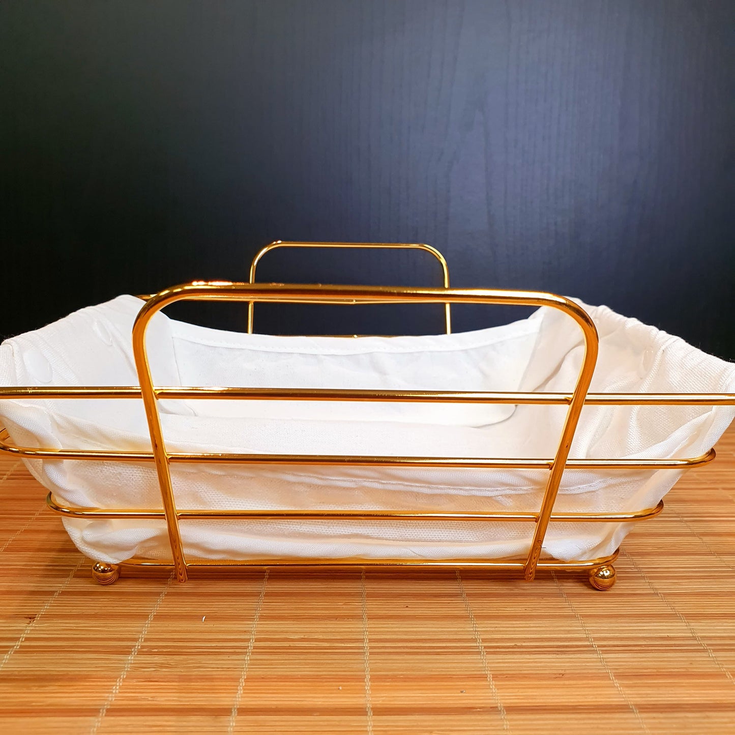 Bread Serving Basket Gold Plated with White Fabric for Bread and Cookies