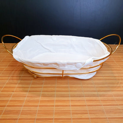 Bread Serving Basket Gold Plated with White Fabric for Bread and Cookies