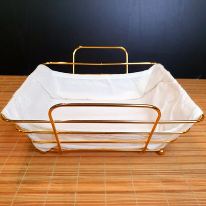 Bread Serving Basket Gold Plated with White Fabric for Bread and Cookies