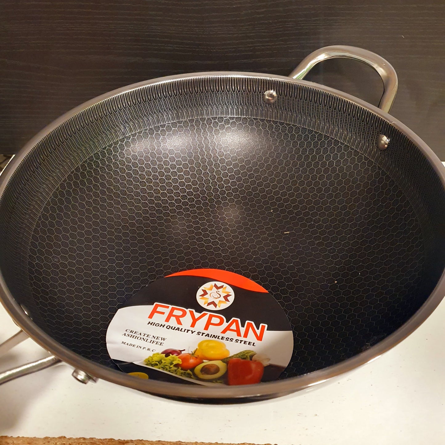 Honeycomb Pattern Frying Pan With Handle 4748