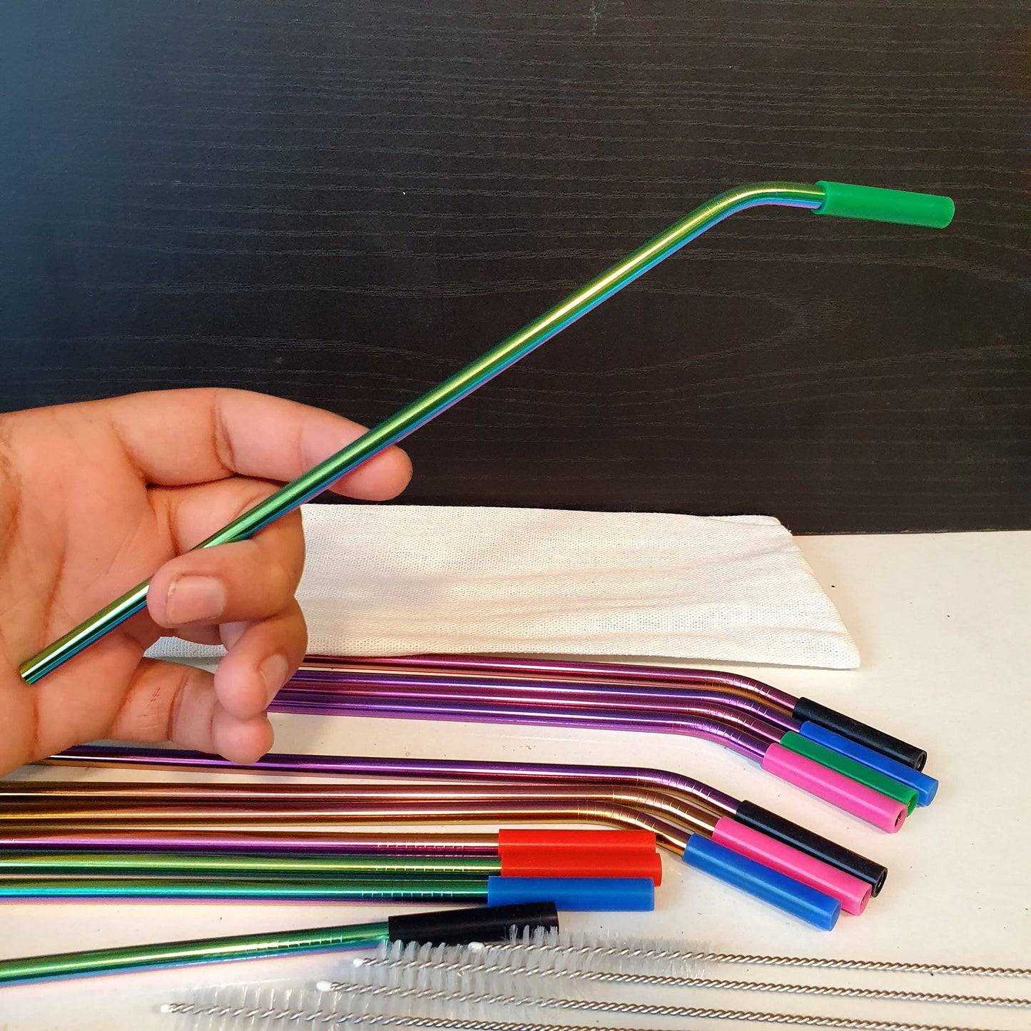 Multicolor Straw Stainless Steel with Cleaning Brush 21070