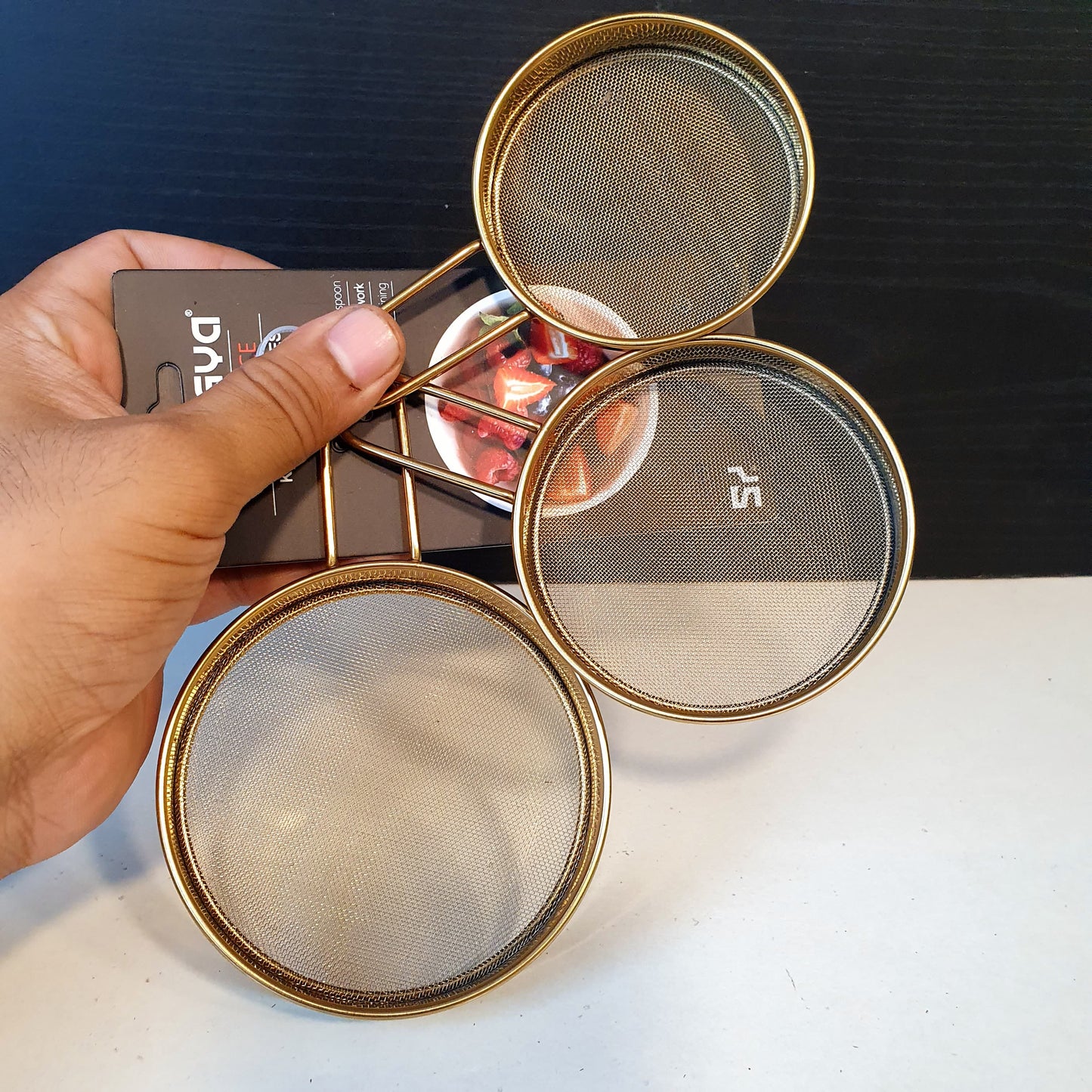 3 Pc Set of Fine Mesh Filter for Baking Stainless Steel Golden 31070