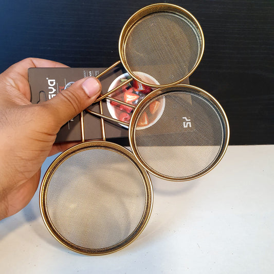 3 Pc Set of Fine Mesh Filter for Baking Stainless Steel Golden 31070