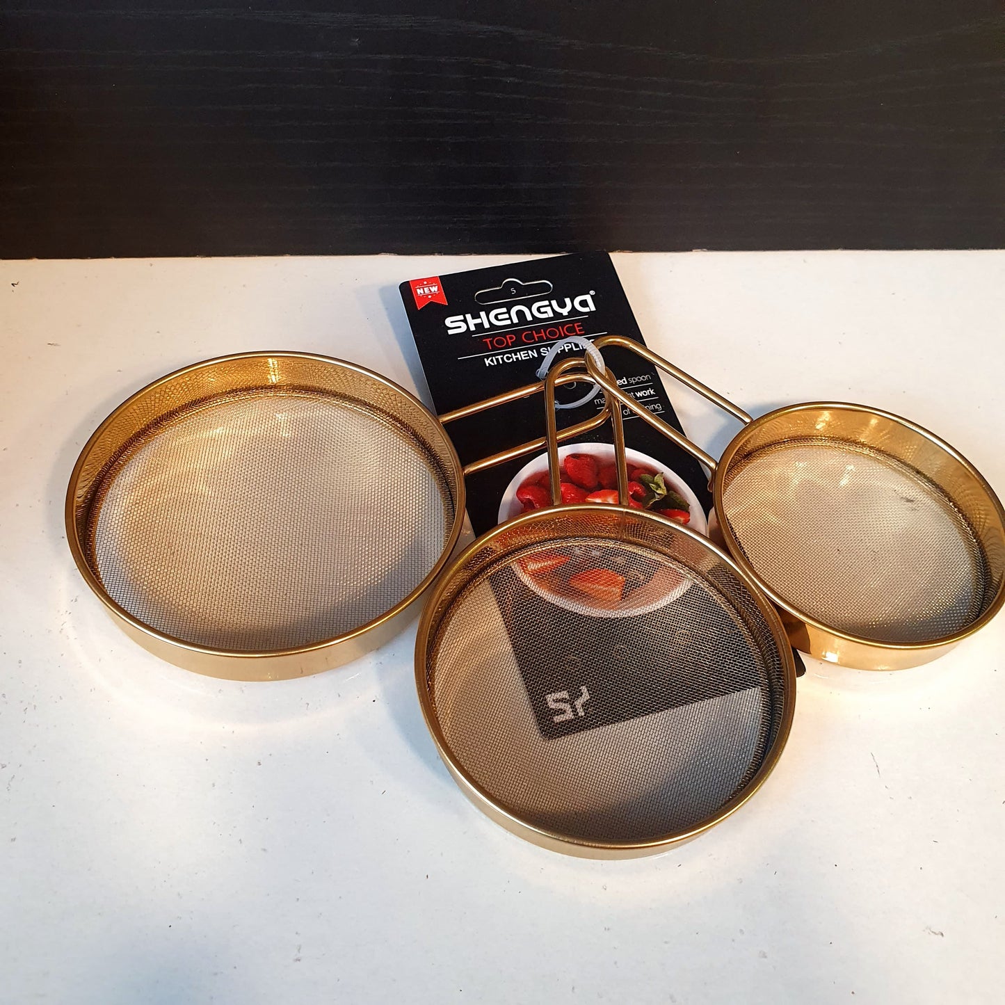 3 Pc Set of Fine Mesh Filter for Baking Stainless Steel Golden 31070