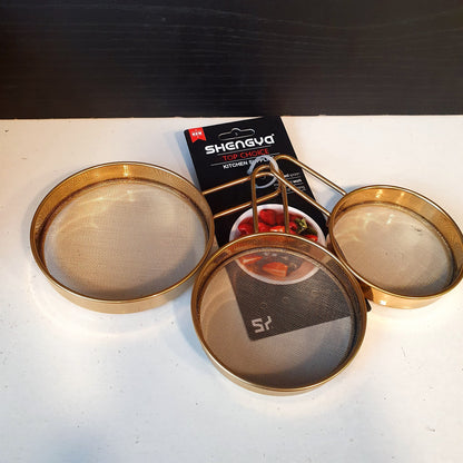 3 Pc Set of Fine Mesh Filter for Baking Stainless Steel Golden 31070