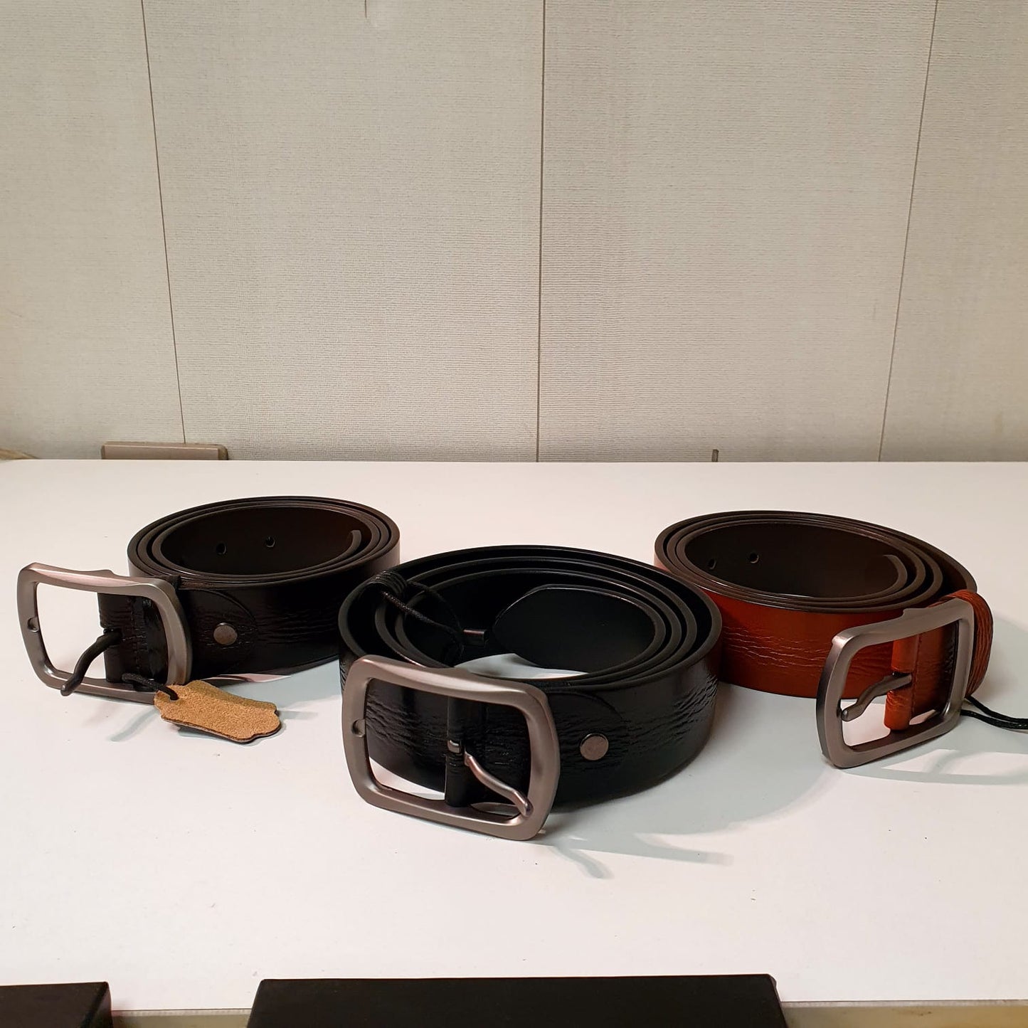 Textured Black Brown Leather Belt 8588