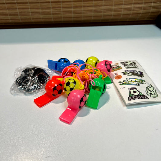 Soccer Whistles Keyring and Sticker Pack