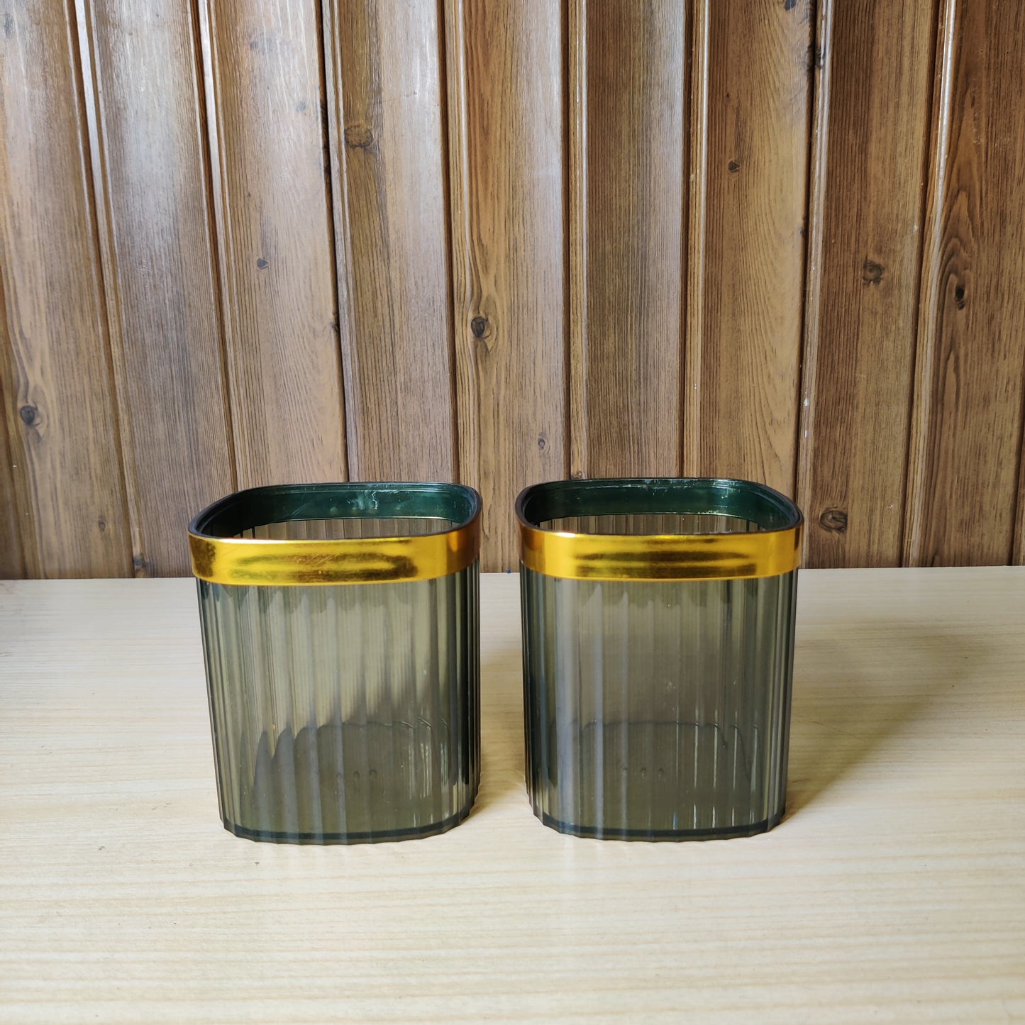 Luxury Green & Gold Fluted Desktop Organizer Cup Set
