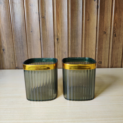 Luxury Green & Gold Fluted Desktop Organizer Cup Set