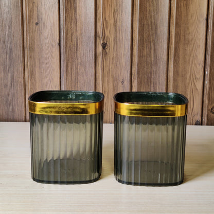 Luxury Green & Gold Fluted Desktop Organizer Cup Set