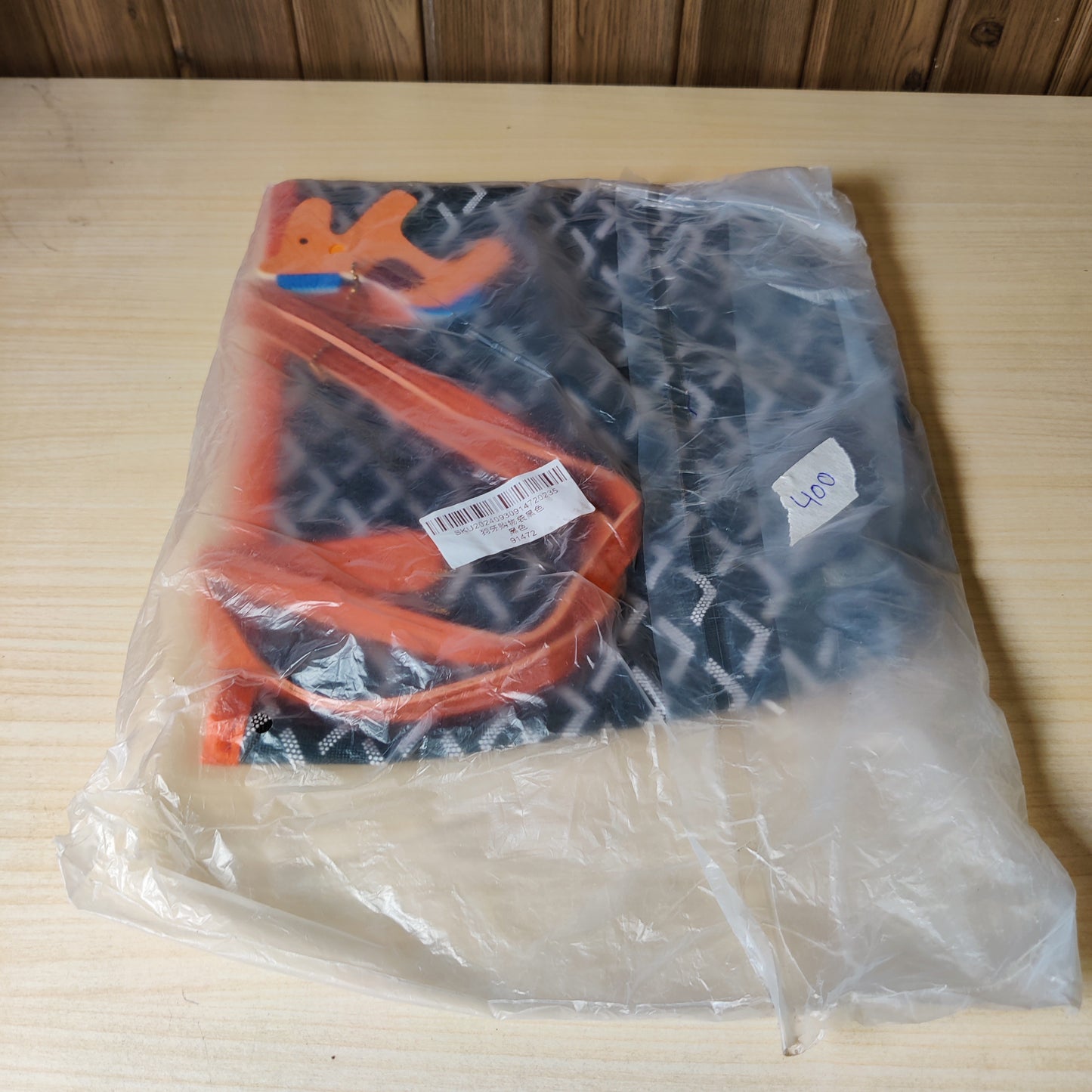 Geometric Chevron Print Tote Bag with Orange Straps & Charm