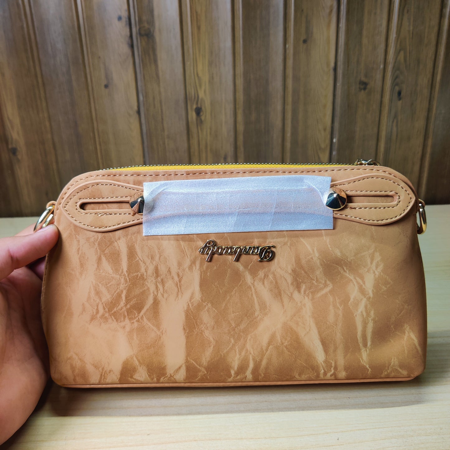 Vintage Marble Texture Tan Shoulder Bag & Clutch