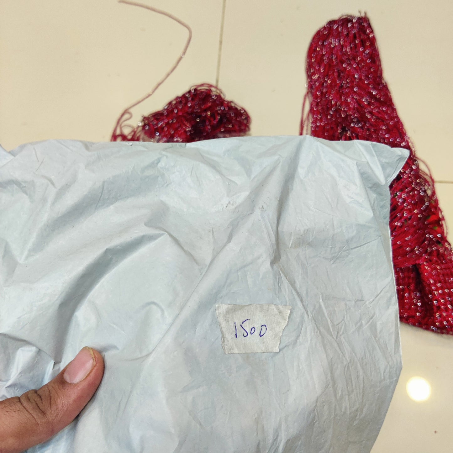 Red Glitter String Curtain with Artificial Roses