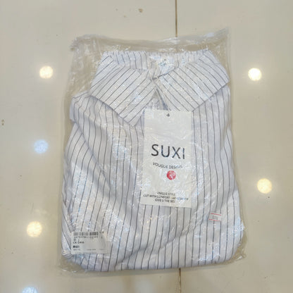 Women's White & Black Vertical Striped Button-Down Shirt